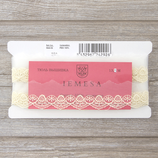 Вышивка на тюле, 36 мм, цвет экрю. Арт I644/02