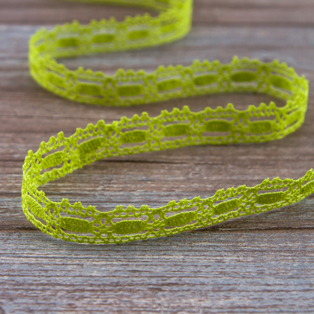 Мерсеризованное хлопковое кружево, 15 мм, цвет лайма. Арт 1798/21                 