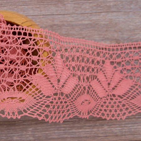 Мерсеризованное хлопковое кружево, 70 мм, цвет серо-розовый. Арт 3185/F3