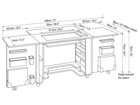 Стол раскладной для швейной машины с раскройным местом DUO, серый дуб. Арт TLM.GXL.P-G001