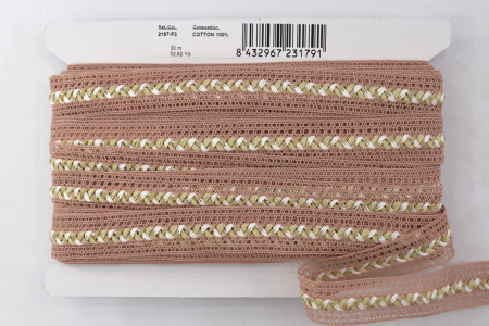 Мерсеризованное хлопковое кружево, 28 мм, цвет холодно-розовый. Арт 2197/F3