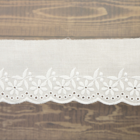 Шитье-вышивка на батисте, прошва, 45 мм, цвет белый, 50% полиэстер, 50 % хлопок, 3,5 м. Арт 4B1126.212