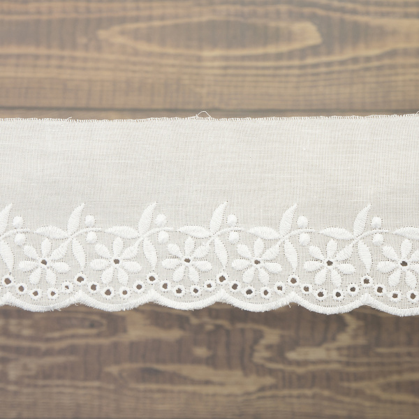 Шитье-вышивка на батисте, прошва, 45 мм, цвет белый, 50% полиэстер, 50 % хлопок, 3,5 м. Арт 4B1126.212