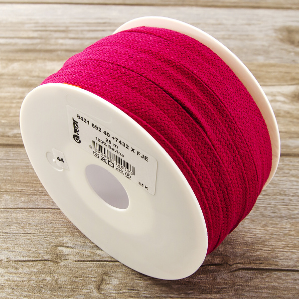 Шнур PEGA плоский, хлопковый, цвет малиновый, 12 мм. Арт 8421692407432