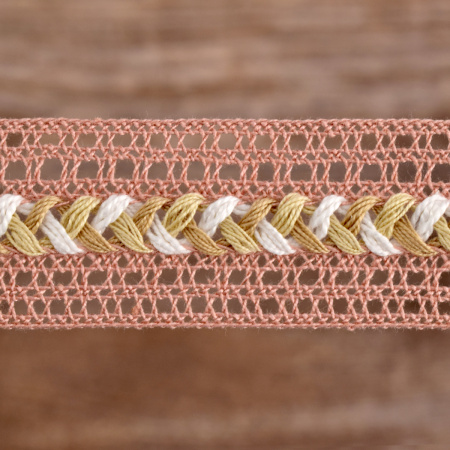 Мерсеризованное хлопковое кружево, 28 мм, цвет холодно-розовый. Арт 2197/F3