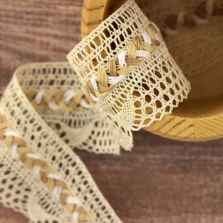 Мерсеризованное хлопковое кружево, 35 мм, цвет кремовый. Арт 2196/02
