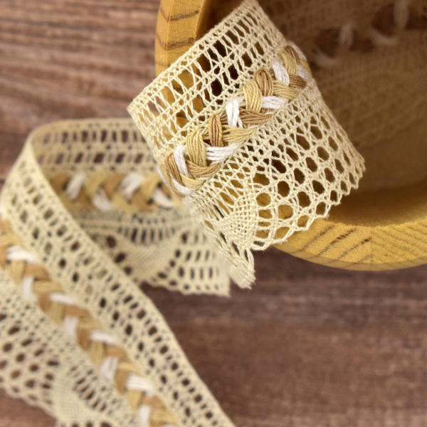 Мерсеризованное хлопковое кружево, 35 мм, цвет кремовый. Арт 2196/02