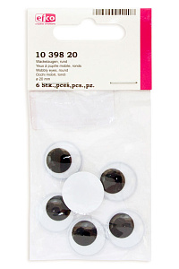 Глазки подвижные, круглые, пластик, диаметр 20 мм
