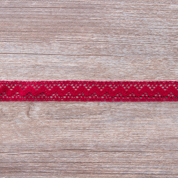 Мерсеризованное хлопковое кружево, 16 мм, цвет бургунд. Арт 2066/F1