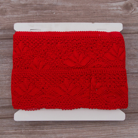 Мерсеризованное хлопковое кружево, 70 мм, цвет красный. Арт 3185/07