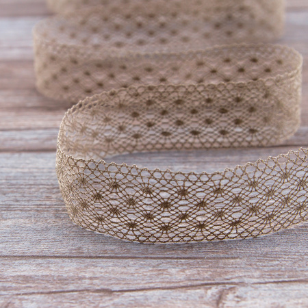 Мерсеризованное хлопковое кружево, 30 мм, цвет темно-бежевый. Арт 2022/5T