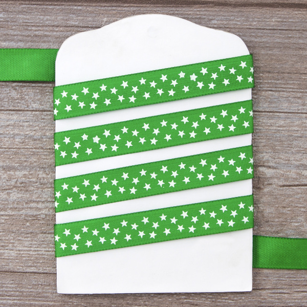 Лента репсовая SAFISA рисунок "звездочки", 15 мм, 15 м, цвет 62, зеленый. Арт 35120-15мм-62