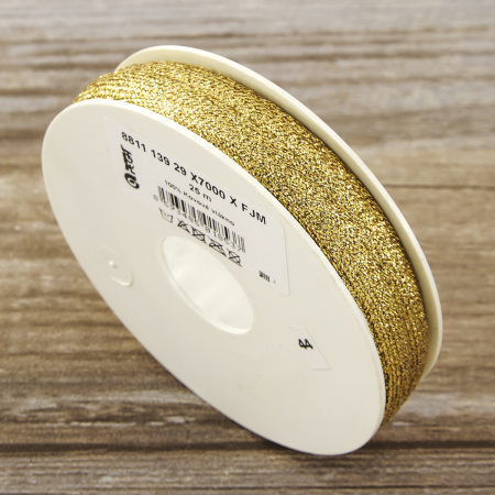 Тесьма PEGA уплощенная с люрексом, цвет золотой, 10,5 мм. Арт 881113929X7000          
