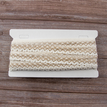 Мерсеризованное хлопковое кружево, 20 мм, цвет белый с бежевым. Арт 2019/Z1