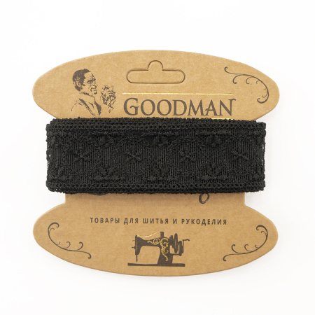 Кружево-вышивка на тюле, 33 мм, цвет черный, 100% полиэстер, 3,5 м. Арт T-2005.13