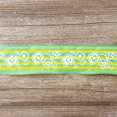 Лента с рисунком SAFISA, 38 мм, цвет зеленый/желтый. Арт 25239-38-02