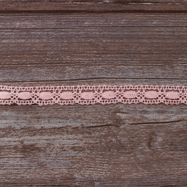 Мерсеризованное хлопковое кружево, 15 мм, цвет светло-розовый. Арт 1798/06                 