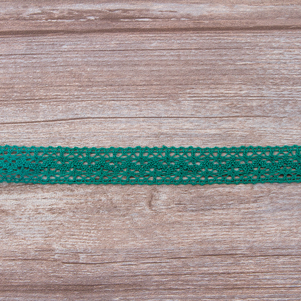 Мерсеризованное хлопковое кружево, 20 мм, цвет изумрудно-зеленый. Арт 3037/12                 