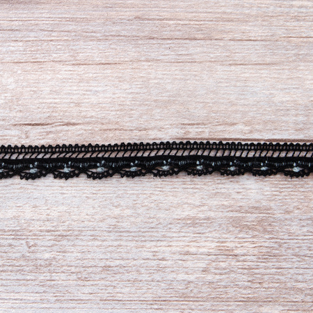 Мерсеризованное хлопковое кружево, 15 мм, черный. Арт 2150/14