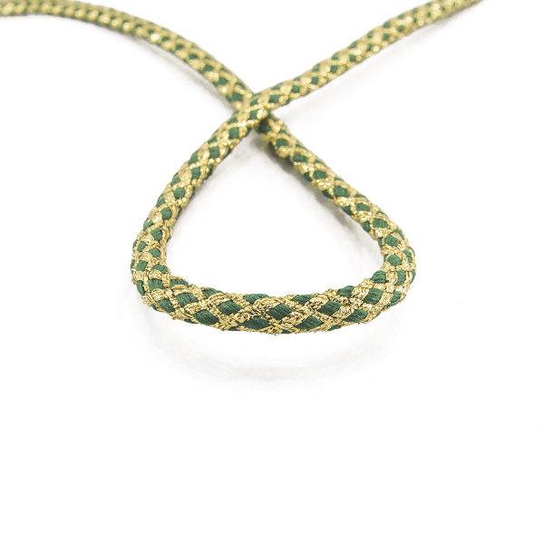 Шнур плетеный PEGA с люрексом, золото с зеленым, 7 мм, 15 м. Арт 881218724DX704