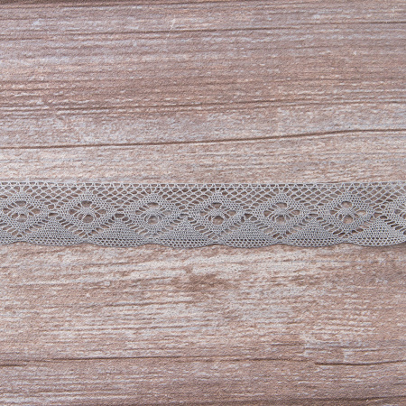 Мерсеризованное хлопковое кружево, 25 мм, цвет серый. Арт 2023/W3