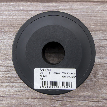 Резинка шляпная SAFISA, 3 мм, цвет 01, черный. Арт 4783-3мм-01         