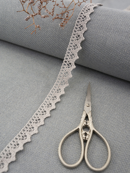 Кружево плетеное, 12 мм, цвет серый, 100% хлопок, 5 м. Арт K-5004-31