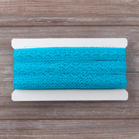 Мерсеризованное хлопковое кружево, 20 мм, цвет бирюзовый. Арт 3037/15                 