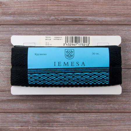 Мерсеризованное хлопковое кружево, 35 мм, цвет черный. Арт 2011/14