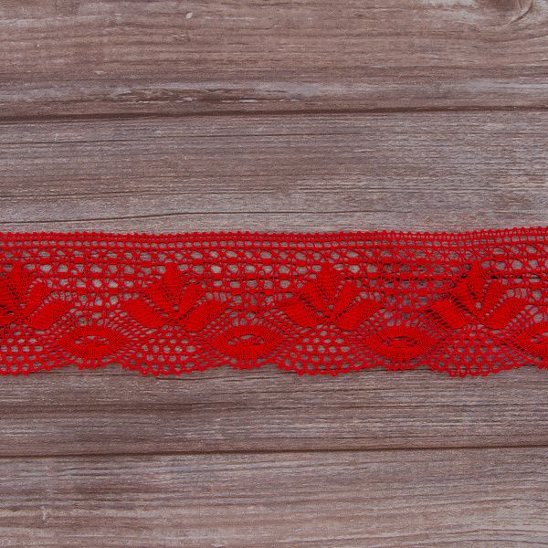 Мерсеризованное хлопковое кружево, 70 мм, цвет красный. Арт 3185/07