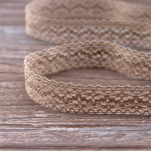 Мерсеризованное хлопковое кружево, 20 мм, цвет серо-бежевый. Арт 3037/27                 