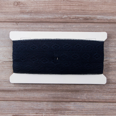 Мерсеризованное хлопковое кружево, 25 мм, цвет темно-синий. Арт 2024/9S