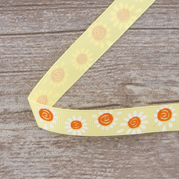 Лента репсовая SAFISA с напечатаным рисунком, 15 мм, 15 м, цвет 32, желтый. Арт 25305-15мм-32