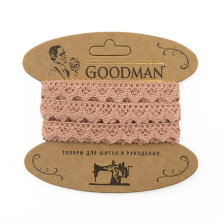 Кружево плетеное, 12 мм, цвет бледно-розовый, 100% хлопок, 5 м. Арт K-5004-87