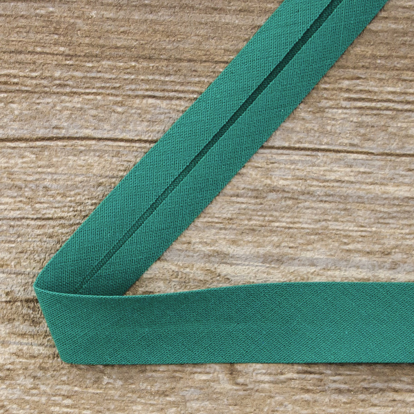 Косая бейка хлопок/полиэстер 20 мм, 25 м, цвет 76, цвет зеленой патины. Арт 6120-20мм-76            