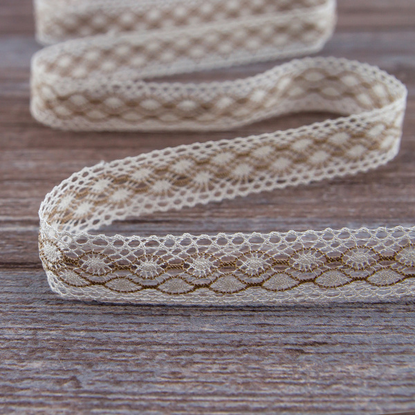Мерсеризованное хлопковое кружево, 20 мм, цвет белый с бежевым. Арт 2020/Z1