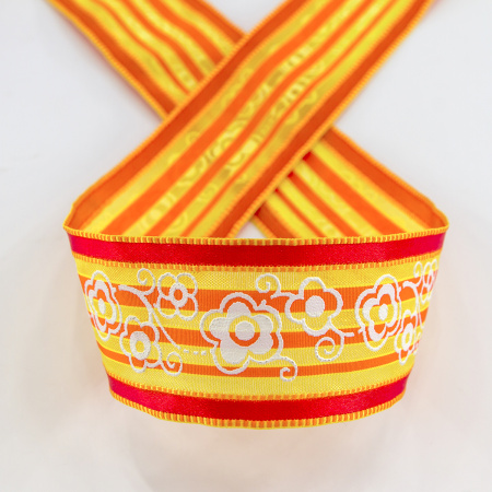 Лента с рисунком SAFISA, 38 мм, цвет желтый/оранжевый. Арт 25239-38-01