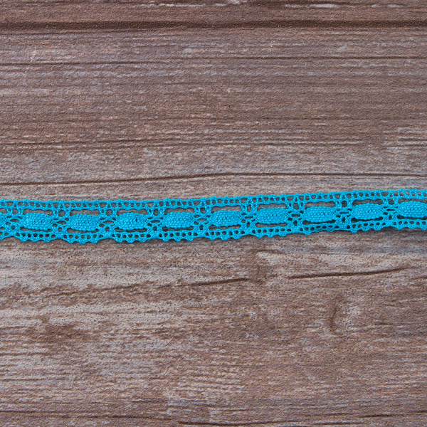 Мерсеризованное хлопковое кружево, 15 мм, цвет бирюзовый. Арт 1798/15                 