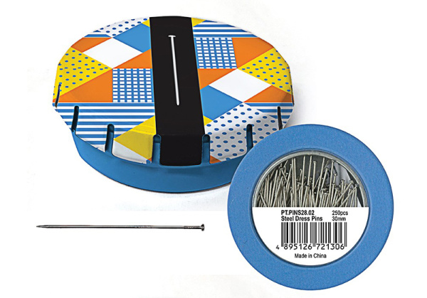 Булавки в жестяных коробочках, набор 28 шт. в картонном прикассовом стенде. Арт PT.PINS28.DB