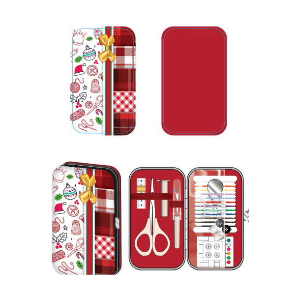 Швейный набор в футляре из искусственной кожи, 2 дизайна, 14 шт. в картонном прикассовом стенде. Арт N4375