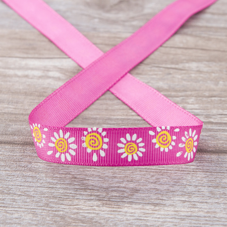 Лента репсовая SAFISA с напечатаным рисунком, 15 мм, 15 м, цвет 20, малиновый. Арт 25305-15мм-20