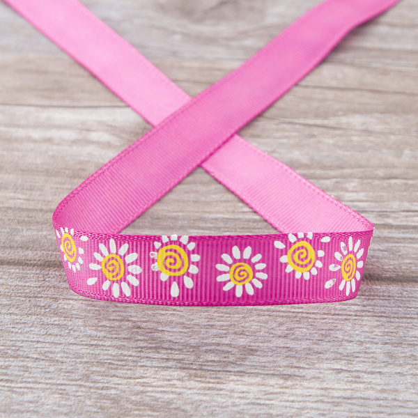 Лента репсовая SAFISA с напечатаным рисунком, 15 мм, 15 м, цвет 20, малиновый. Арт 25305-15мм-20