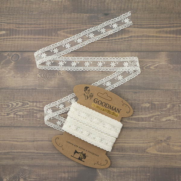 Кружево-вышивка на тюле, 30 мм, цвет молочный, 100% полиэстер, 4,5 м. Арт T-3006.112