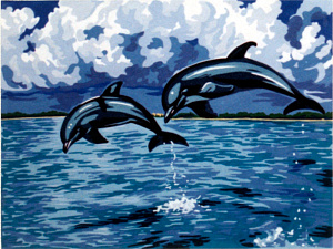 Канва жесткая с рисунком "Дельфины"