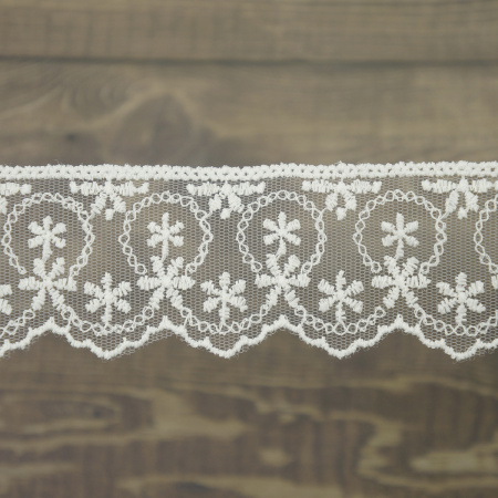 Кружево-вышивка на тюле, 45 мм, цвет молочный, 100% полиэстер, 3,5 м. Арт T-1281.112