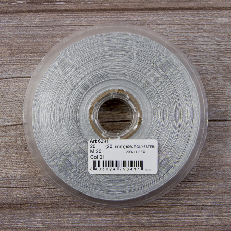 Косая бейка металлик, 20 мм, 20 м, цвет 01, серебряный. Арт 6291-20мм-01            