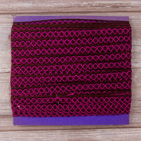 Мерсеризованное хлопковое кружево, 13 мм, цвет коричневый с фуксией. Арт 3155/Q9