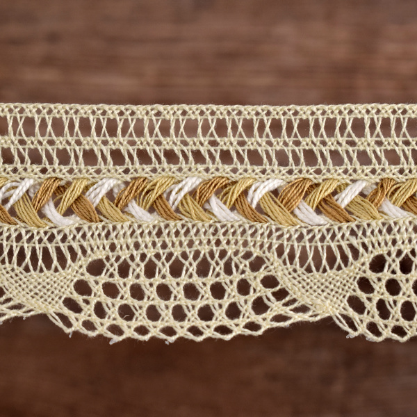 Мерсеризованное хлопковое кружево, 35 мм, цвет кремовый. Арт 2196/02