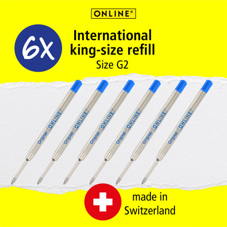Набор стержней для шариковых ручек "International King Size Refill", 9 см, синие, 6 шт.. Арт 70038