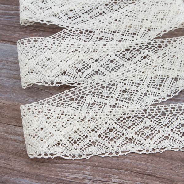 Мерсеризованное хлопковое кружево, 60 мм, шампань. Арт 2145/72